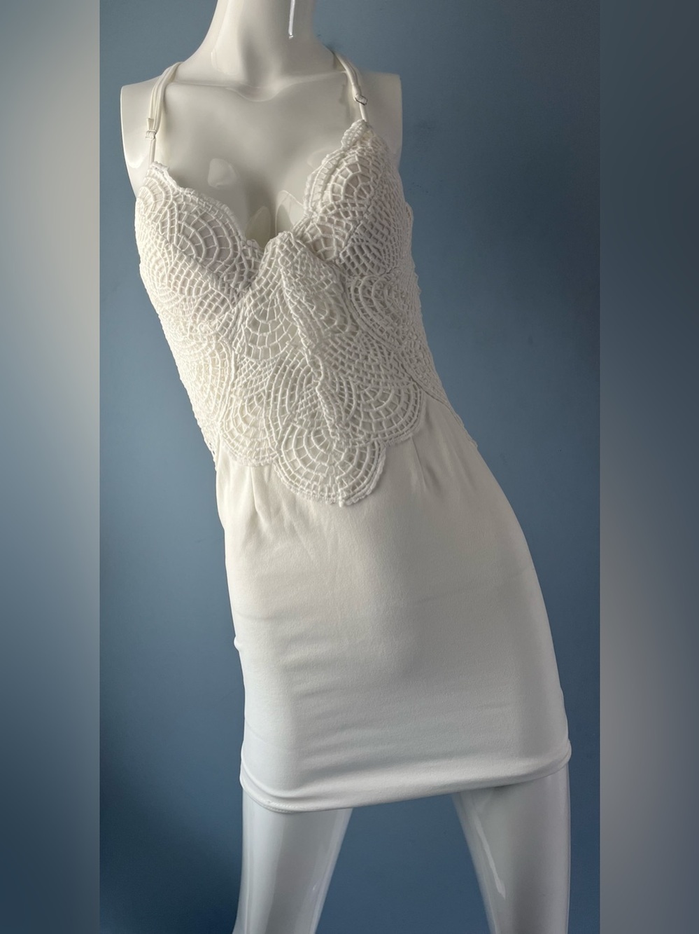 NWT Fashion Nova White Racerback Crochet Built-In Bra Bodycon Mini Dress Size S - Picture 2 of 12